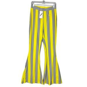 NWT Shane Justin Runway Flare Pants "2XL" Yellow Grey Stripe Cotton Authentic